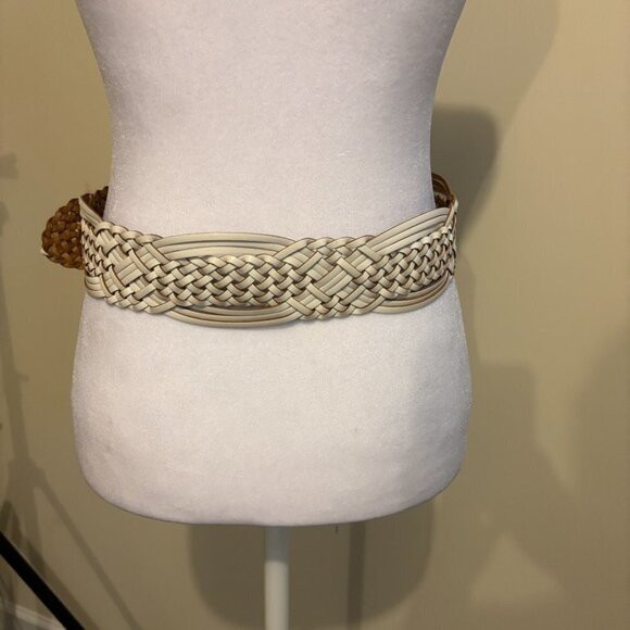 Genuine Bonded Leather White Braided Belt Silvertone Buckle - Picture 2 of 4